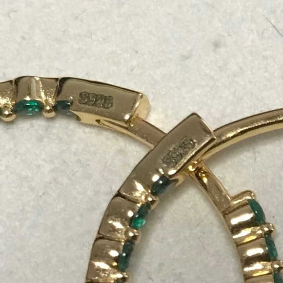 Lab Emerald Inside Out Hoop Earrings - Picture 9 of 11